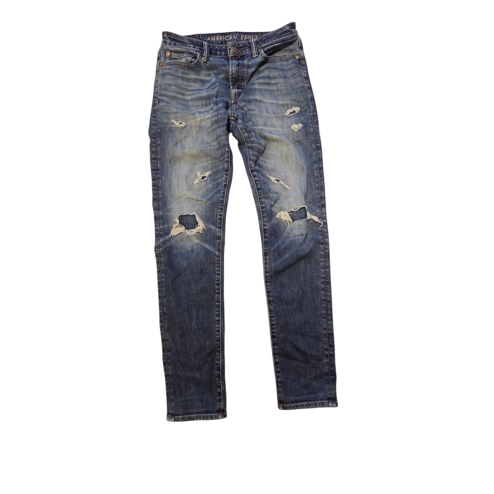 American Eagle Airflex + Temp Tech Distressed Slim Jeans Blue 30x34